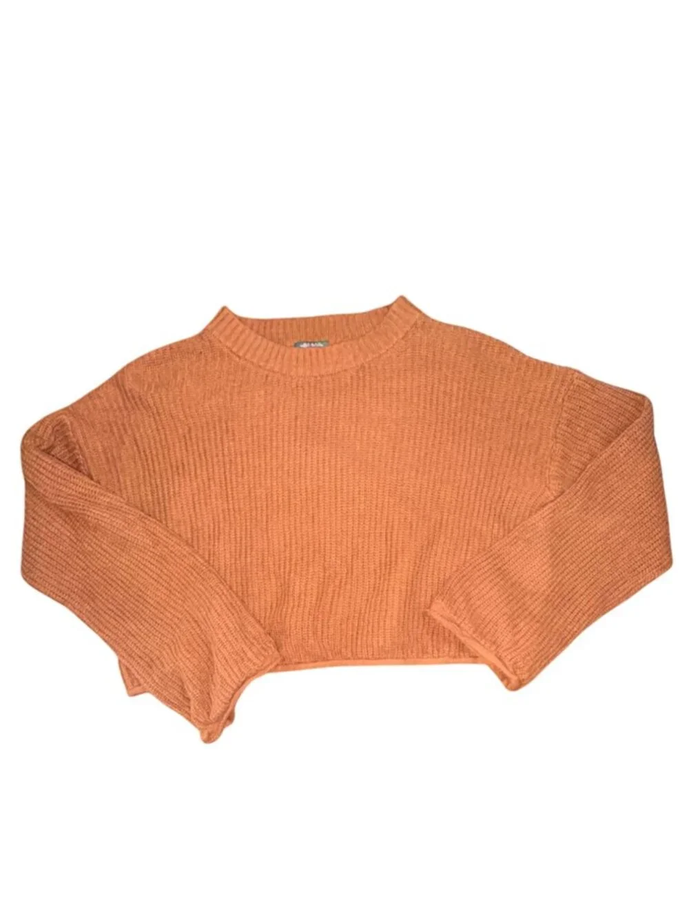 Wild Fable High Neck Ribbed Knit Cropped Sweater-Brown-L-GUC